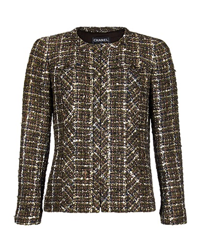 Chanel Khaki Woven Tweed Sequin Jacket, &pound;580, Clothing, Green, Cotton/Wool, Front view