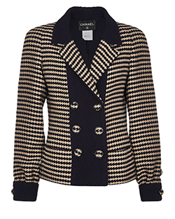 Chanel Hounds Tooth Check Jacket, Wool, Beige/Navy, 14, 3*