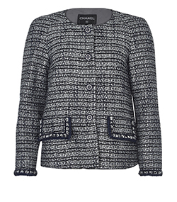 Chanel 2019 Woven Jacket, Cotton/Polyamide, Blue/Silver, 10, 3*