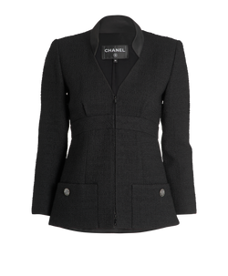 Chanel Tweed Zip-Up Jacket, Wool, Black, UK 8, 3*