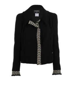 Chanel Fall 2004 Trim Detail Tweed Jacket, Wool, Blk/ Cream, UK12, 3*
