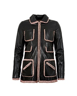 Chanel Box Cut Jacket, Boucle Lining, Leather, Black/Pink, UK 14