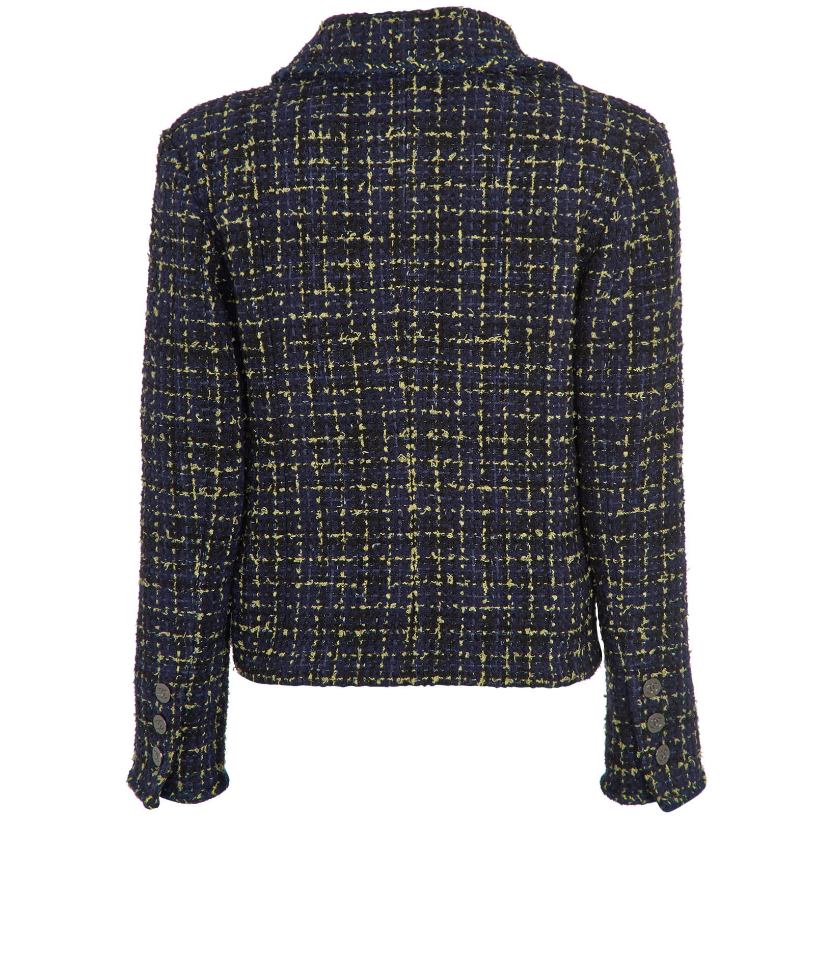 Chanel 22B Tweed Jacket, &pound;1,800, Clothing, Navy, Acrylic Plastic/Cotton/Wool, Back view