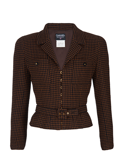 Chanel Dogtooth Padded Shoulder Blazer Jacket, front view