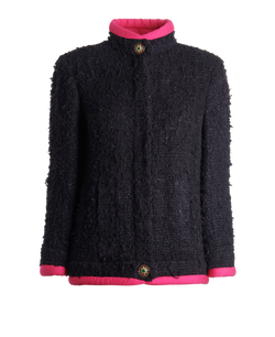 Chanel Pink Trim Tweed Jacket, Silk, Black, UK 12, 3*