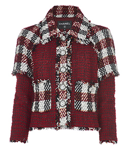 Chanel 2016 Fantasy Tweed Jacket, Wool/Silk, Burgundy/White/Black,10,2*