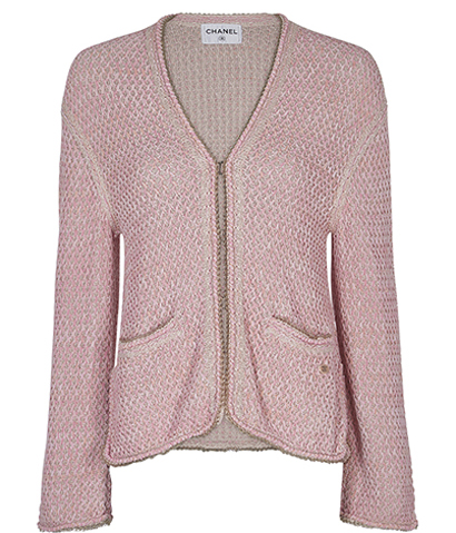 Chanel Pink Woven Edge to Edge Jacket, front view