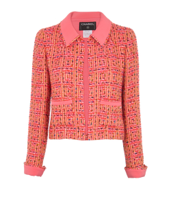 Chanel 01C Tweed Jacket, Acrylic/Wool, Pink, UK 10, 3*