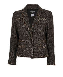 Chanel Tweed Blazer, Wool/Poly, Black/Gold/White, UK10, 2*