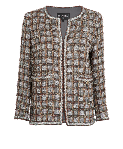 Chanel Tweed Jacket, &pound;2,500, Clothing, Brown/Grey/White, Acrylic Plastic/Cotton, Front view