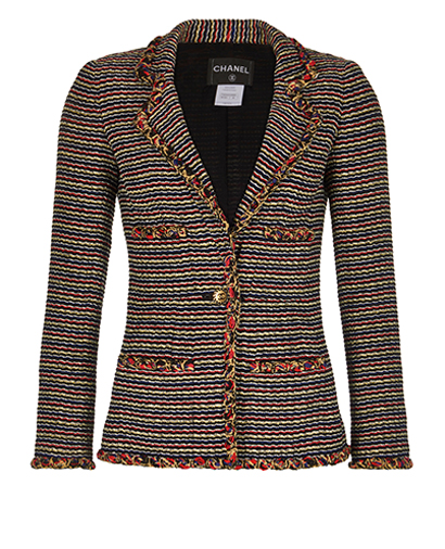 Chanel Striped Boucle Jacket, &pound;780, Clothing, Black/Blue/Gold/Red, Cotton/Nylon (Polymer), Front view