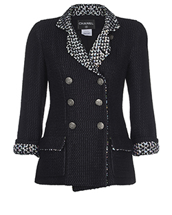Chanel 2010 Double Breasted Blazer, Silk/Wool/Nylon, Black, 10, 3*