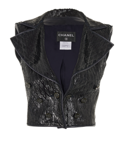Chanel Geometric Short Gilet, Lambskin, Black, UK 6, 2*