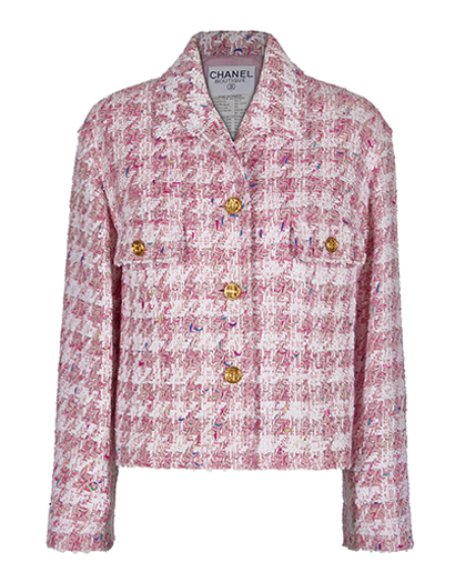Chanel Pink Boucle Checked Jacket, front view
