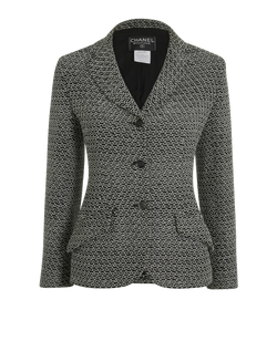 Chanel 98P Tweed Blazer, Wool/Rayon, Black/White, UK 8, 2*