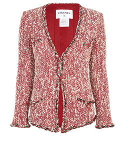 Chanel 2014 Tweed Jacket, Wool/Nylon, Red/White, 2*