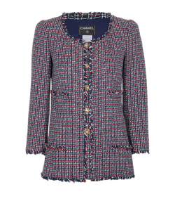 Chanel 08P Tweed Jacket, Cotton/Viscose, Blue/Red, UK8, 2*