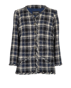 Chanel Tweed Blazer, Wool, Blue/White, UK20, 2*