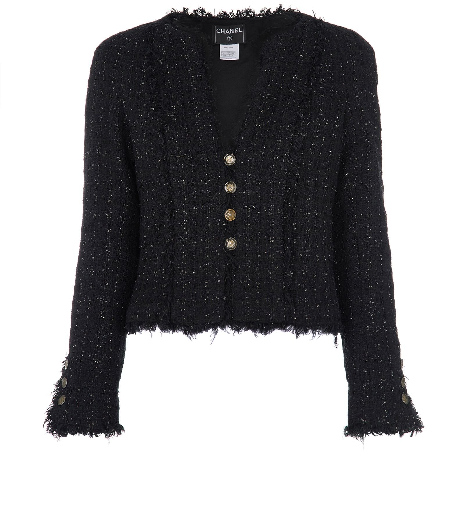 Black chanel tweed jacket best sale