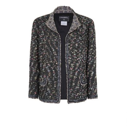 Chanel Tweed Jacket, &pound;850, Clothing, Black, Nylon (Polymer)/Wool, Front view