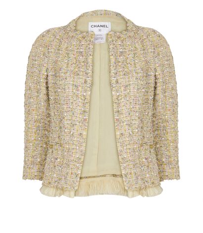 Chanel Embellished Tweed Jacket, &pound;850, Clothing, Beige/Pink, Tweed, Front view