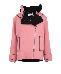 Chloe Detachable-Collar Biker Jacket, Virgin Wool/Poly, Pink, UK 8, 3*