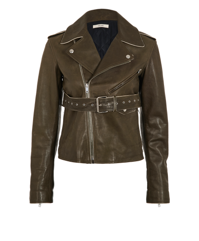 Celine Biker Jacket, &pound;595, Clothing, Green, Leather, Front view