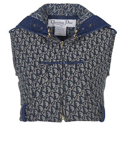 Christian Dior Oblique Cropped Hooded Vest, &pound;600, Clothing, Blue, Cotton, Front view
