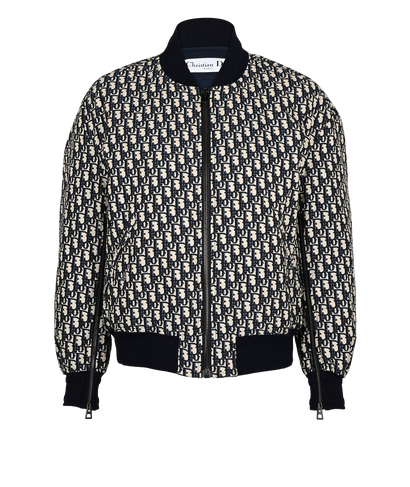 Christian Dior Oblique Bomber Jacket, &pound;850, Clothing, Cream/Navy, Polyester (Polymer), Front view