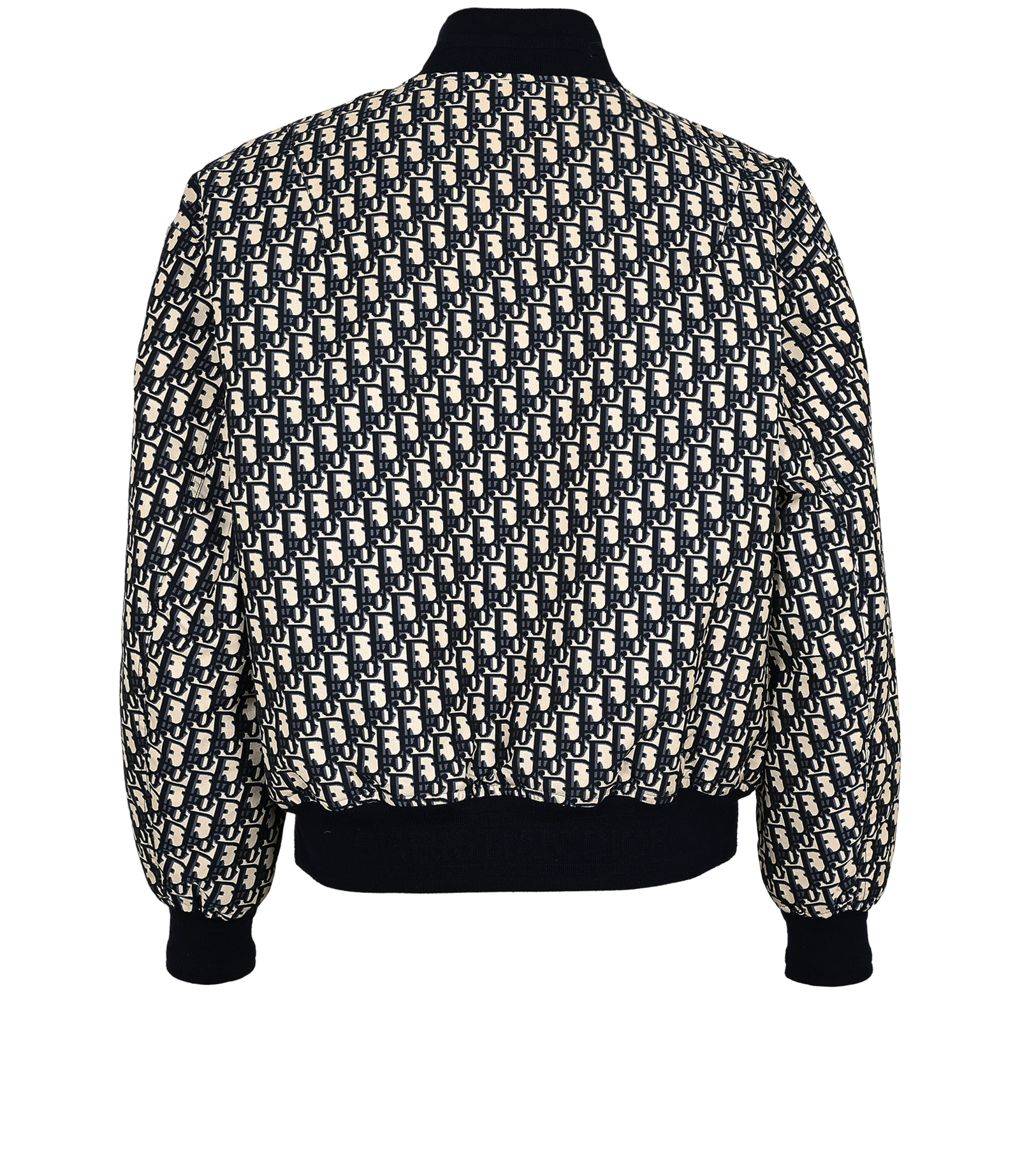 Christian Dior Oblique Bomber Jacket, &pound;850, Clothing, Cream/Navy, Polyester (Polymer), Back view