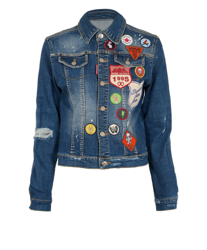 DSQUARED Patchwork Denim Jacket, &pound;210, Clothing, Blue, Cotton/Denim, Front view