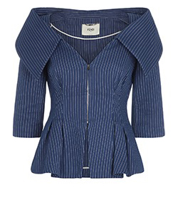 Fendi Pinstriped Zip Up Jacket, Cotton, Blue, 10, 2*