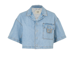 Fendi Oversized Cropped Denim Jacket, Cotton, Blue, UK6, 3*