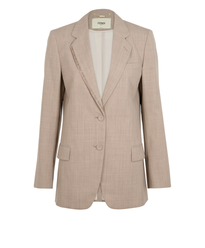 Fendi Logo Embroidered Single-Vent Blazer, &pound;250, Clothing, Beige, Wool, Front view