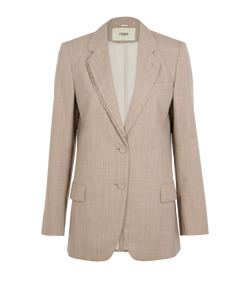 Fendi Logo Embroidered Single-Vent Blazer, Wool, Beige, UK 8, 3*
