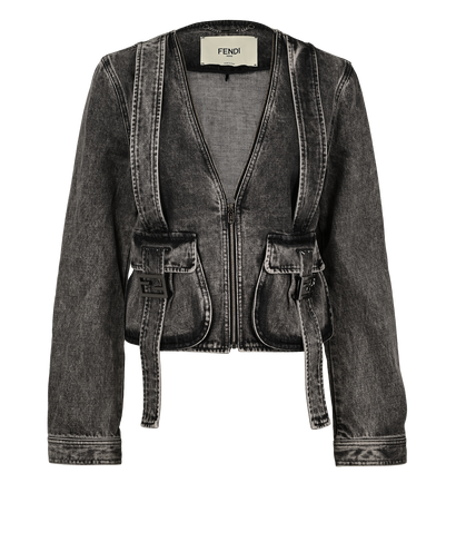 Fendi Zipped Denim Jacket, £620, Clothing, Black, Cotton, Front view