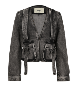 Fendi Zipped Denim Jacket, Cotton, Grey/Black, UK10, 3*