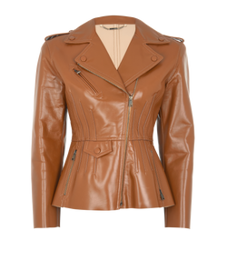 Fendi Cinched Biker Jacket, Leather, Brown, UK6, 3*