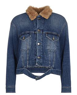Golden Goose Faux-Fur Denim Jacket, Cotton/Polyester, Blue/Beige, S, 2* 