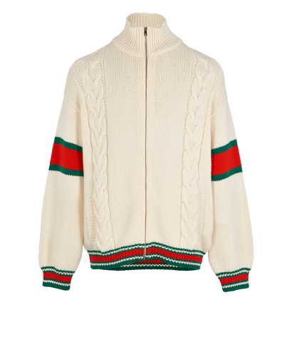 Gucci Cable Knit Bomber Jacket, &pound;660, Clothing, Cream, Wool, Front view