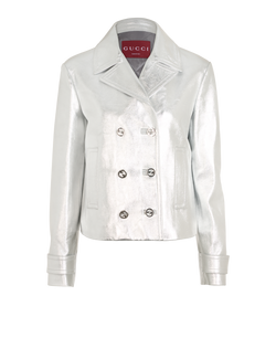 Gucci Double Breasted Metallic Jacket, Leather, Silver, UK10, 2*
