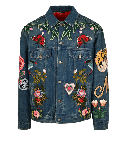 Gucci Embroidered Floral Denim Jacket, £1,100, Clothing, Blue, Cotton/Polyester (Polymer), Front view
