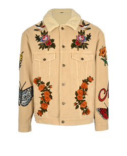 Gucci Embroidered Corduroy Jacket, Mens, Cotton, Beige, Sz L, 2*
