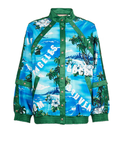 Gucci Souvenir Printed Bomber Jacket, Cotton, Blue, Sz S, 3*