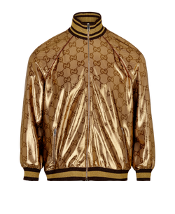 Gucci GG Metallic Zip Up Jacket, Poly, Gold, Sz M, 3*