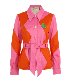 Gucci Two-Tone Embroidered Pique Jacket, Poly/ Cotton, Pink/ Orange, S, 3*