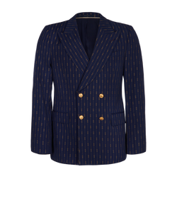 Gucci Double Breasted Horsebit Blazer, Mens, Wool, Navy, Sz L, 3*