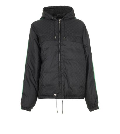 Gucci Jacquard Supreme Puffer Jacket, &pound;750, Clothing, Black/Green/Yellow, Polyester (Polymer), Front view