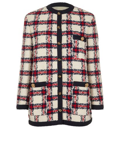 Gucci Tweed Long Jacket, &pound;550, Clothing, Blue/Cream/Red, Wool, Front view