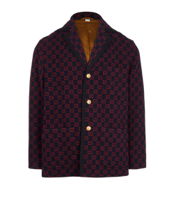 Gucci GG Monogram Jacket, Mens, Wool, Navy/Red, Sz XL, 3*